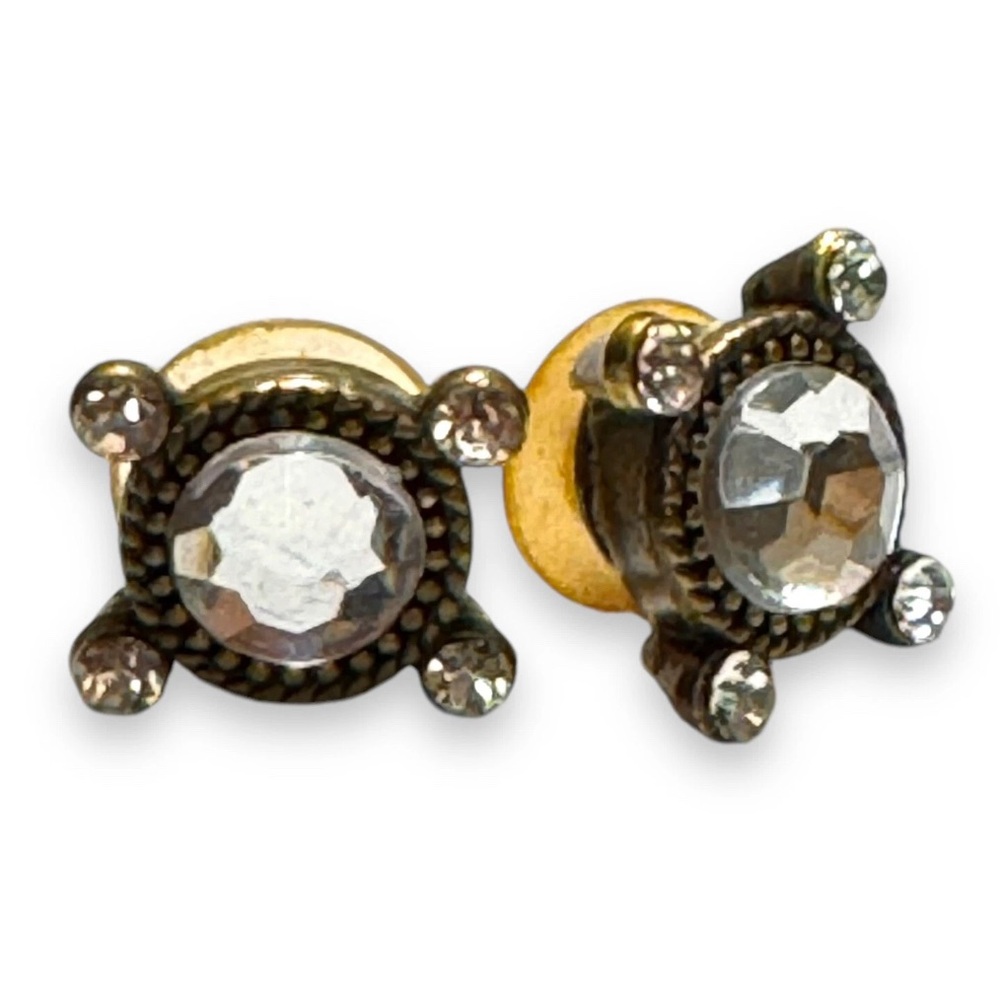 Victorian Style Stud Earrings. VTG Costume Jewlery VTG Crystal & Gold Tone Set